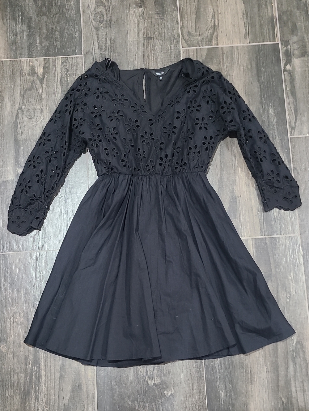 Simply Vera Vera Wang Black Eyelet Long Sleeve Fit-and-Flare Dress